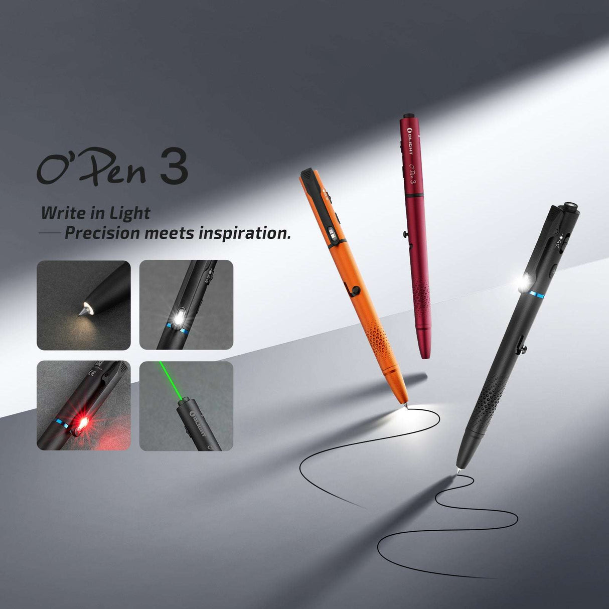 Olight O’Pen 3 | multifunktionale Stiftlampe | 120 lm + grüner Laser - Schwarz