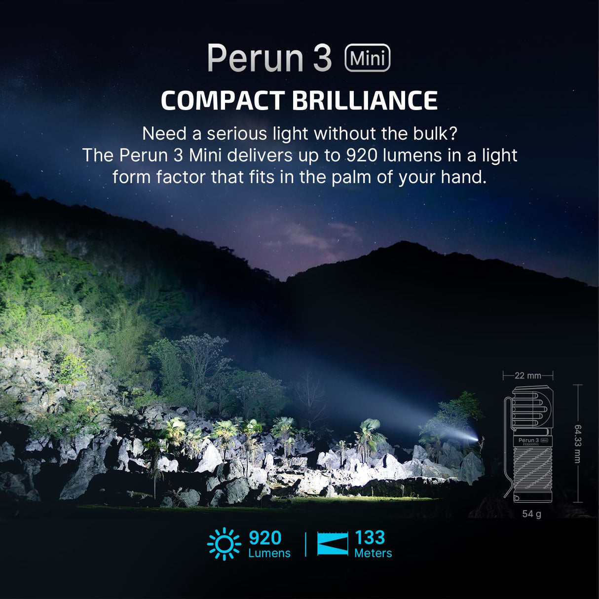 Perun 3 Mini | lampada frontale ricaricabile | 1 250 lm