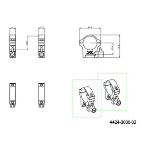 anelli per cannocchiale 30mm | slitta Picatinny con leva - Medio