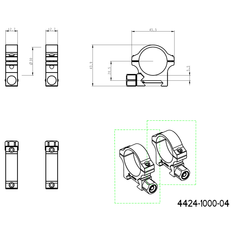 30mm Montageringe für Zielfernrohre | Picatinny-Basis mit Schraubmutter 